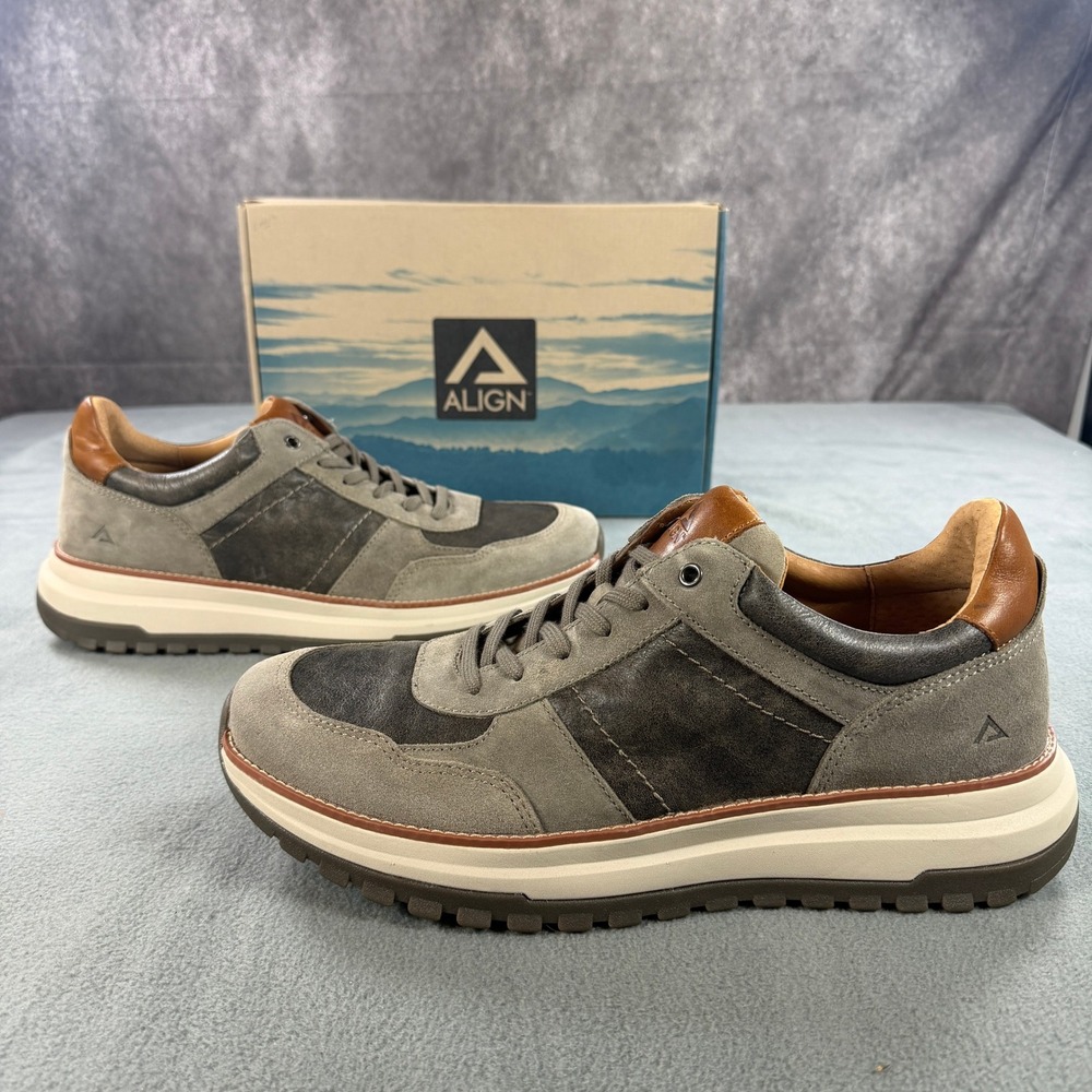Align Bryce Pietra Grey Taupe Leather Suede Sneakers AL0007838 Mens 13 NEW